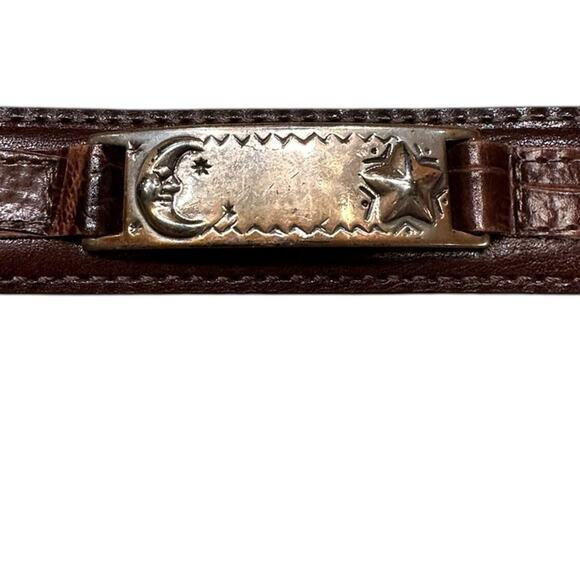 Vintage Brighton Women’s Large Brown Leather Belt with Silver Tabs and Buckle